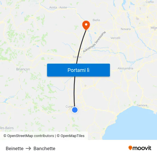 Beinette to Banchette map