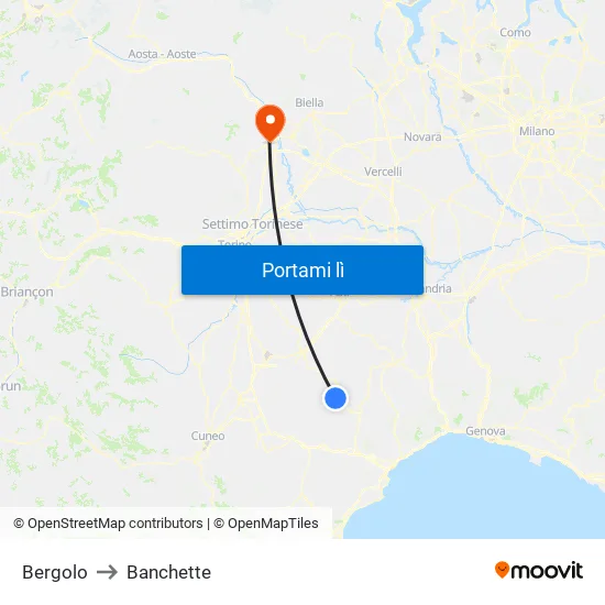 Bergolo to Banchette map