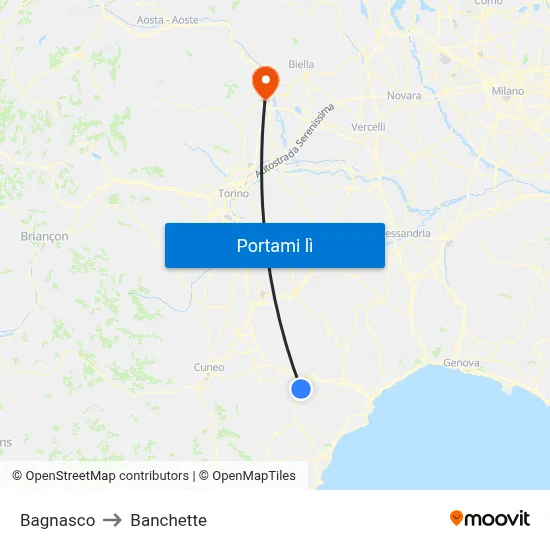 Bagnasco to Banchette map