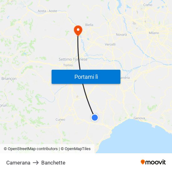 Camerana to Banchette map