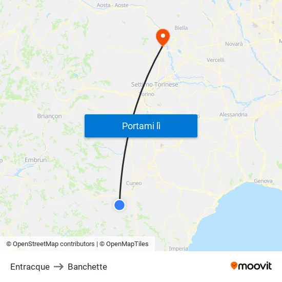 Entracque to Banchette map