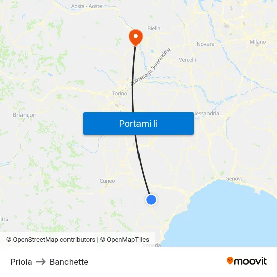 Priola to Banchette map