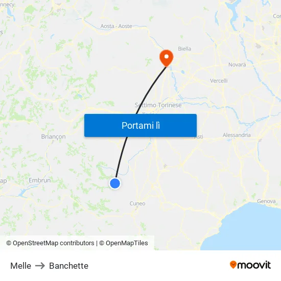 Melle to Banchette map