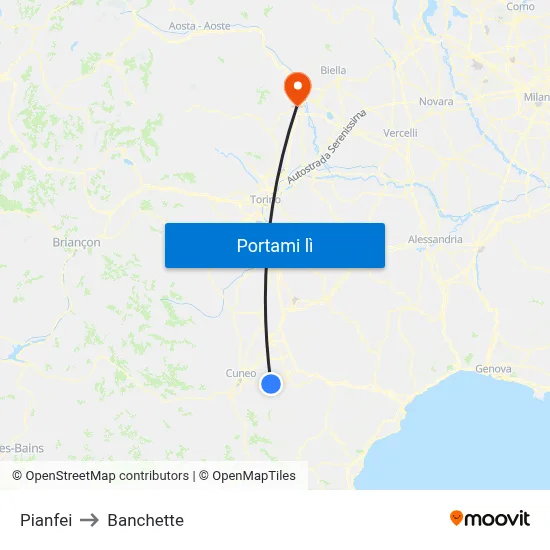 Pianfei to Banchette map