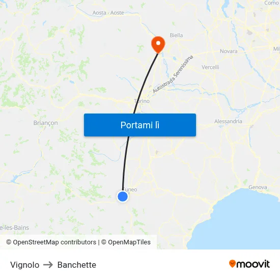 Vignolo to Banchette map