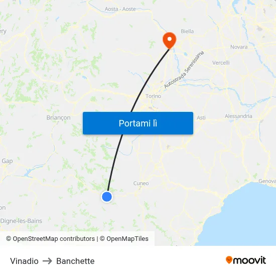 Vinadio to Banchette map