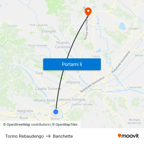 Torino Rebaudengo to Banchette map