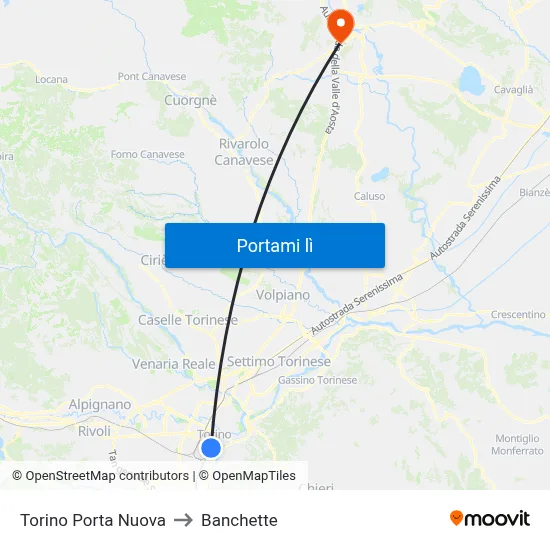 Torino Porta Nuova to Banchette map