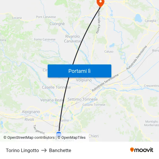 Torino Lingotto to Banchette map