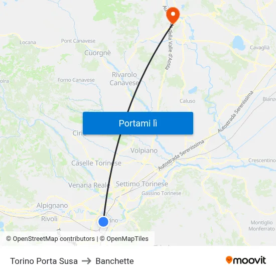 Torino Porta Susa to Banchette map