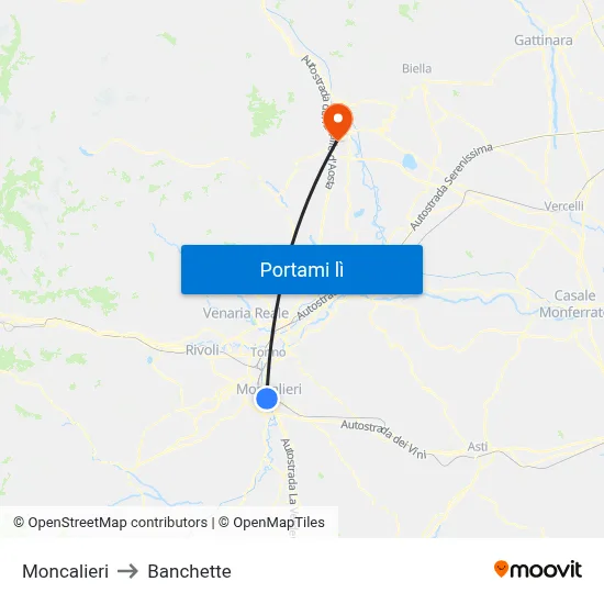 Moncalieri to Banchette map