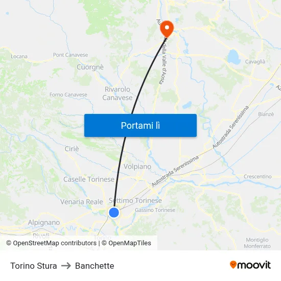 Torino Stura to Banchette map