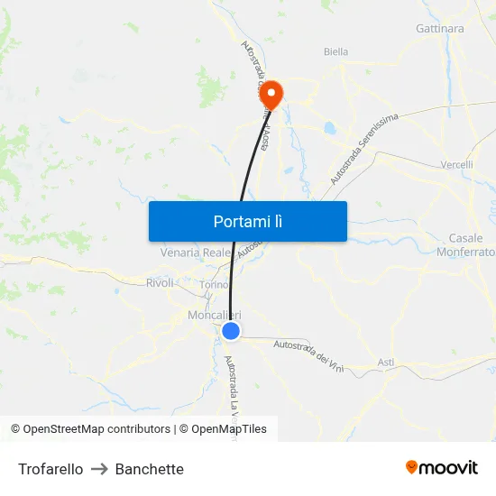Trofarello to Banchette map