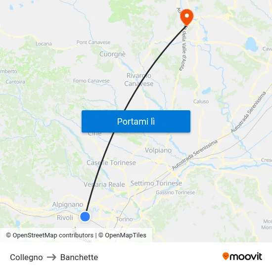 Collegno to Banchette map