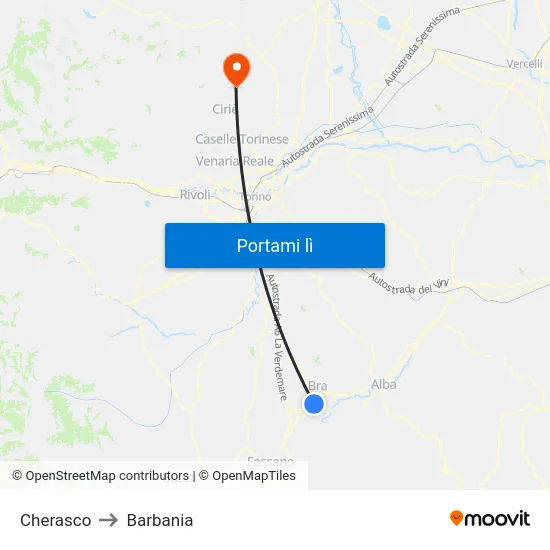 Cherasco to Barbania map