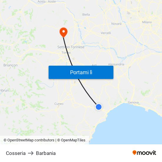 Cosseria to Barbania map