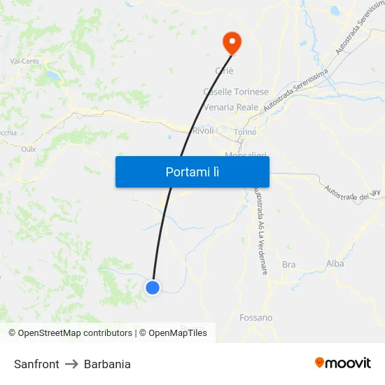 Sanfront to Barbania map