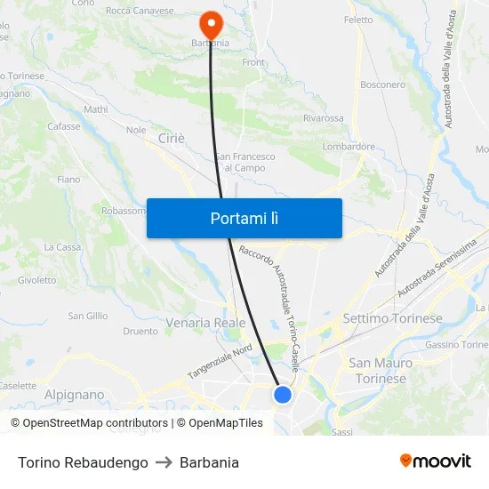 Torino Rebaudengo to Barbania map