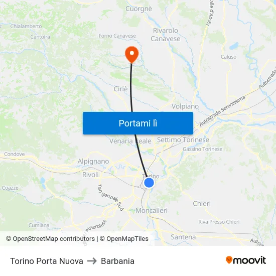 Torino Porta Nuova to Barbania map