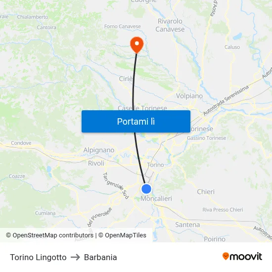 Torino Lingotto to Barbania map