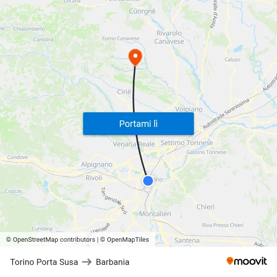 Torino Porta Susa to Barbania map