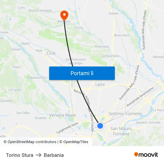 Torino Stura to Barbania map