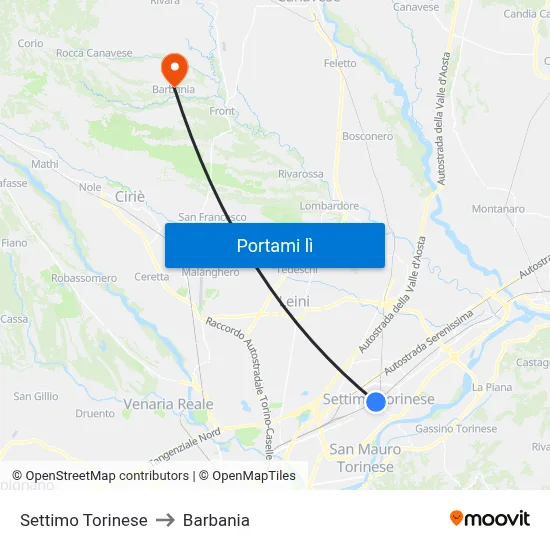 Settimo Torinese to Barbania map