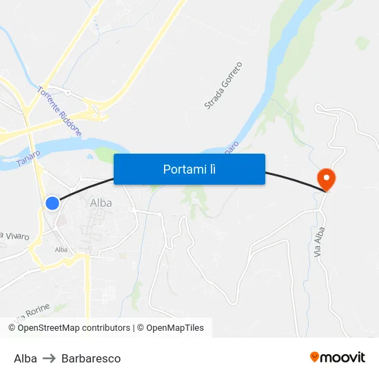 Alba to Barbaresco map