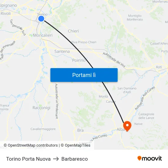 Torino Porta Nuova to Barbaresco map