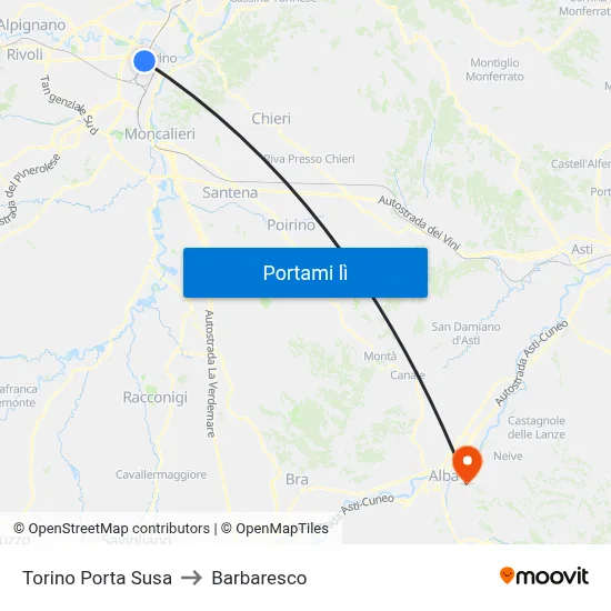 Torino Porta Susa to Barbaresco map
