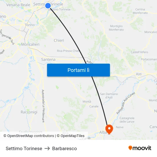 Settimo Torinese to Barbaresco map