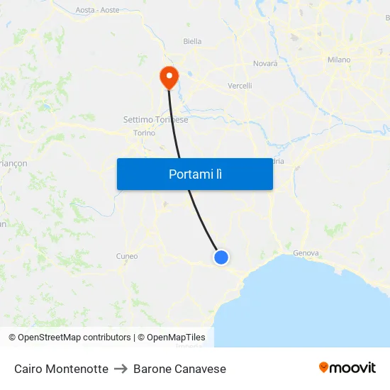 Cairo Montenotte to Barone Canavese map