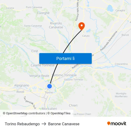 Torino Rebaudengo to Barone Canavese map