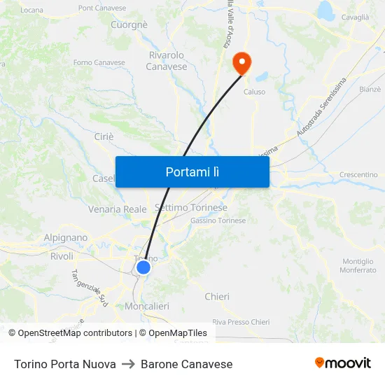 Torino Porta Nuova to Barone Canavese map