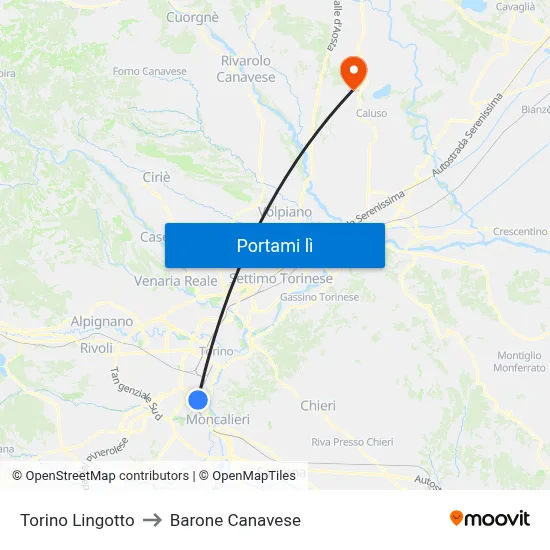 Torino Lingotto to Barone Canavese map