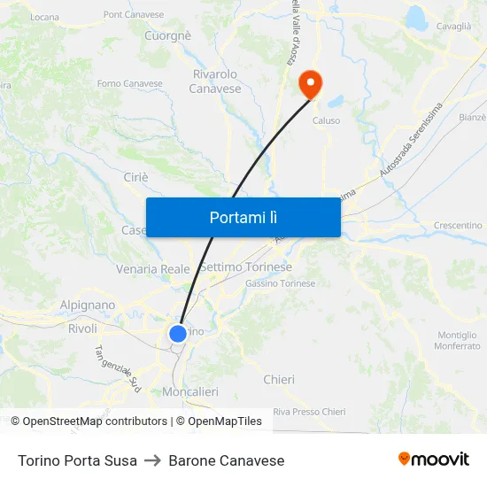 Torino Porta Susa to Barone Canavese map