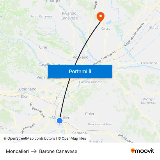 Moncalieri to Barone Canavese map