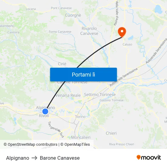 Alpignano to Barone Canavese map