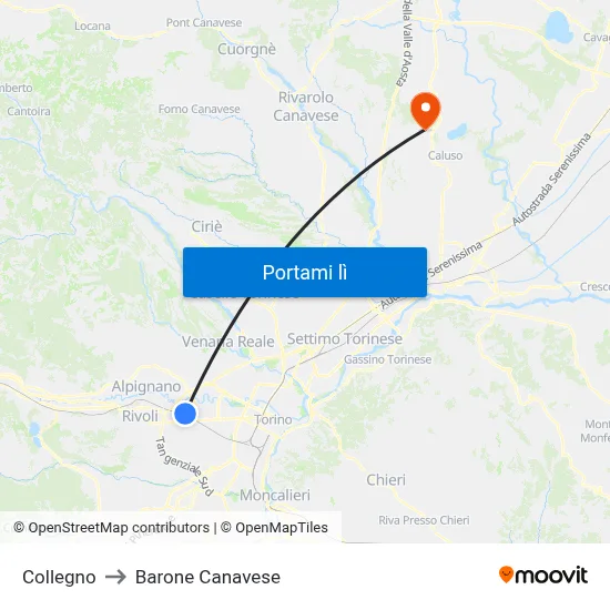 Collegno to Barone Canavese map