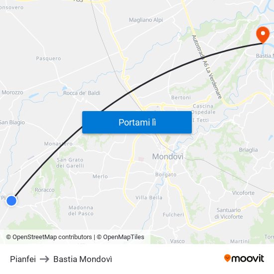 Pianfei to Bastia Mondovì map