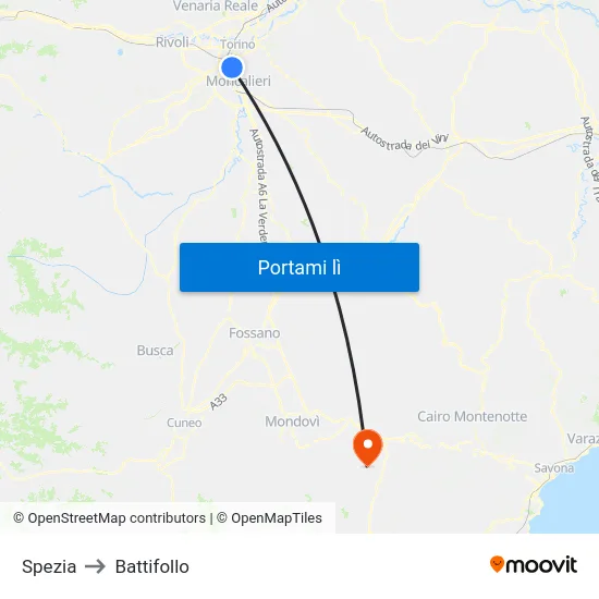Spezia to Battifollo map