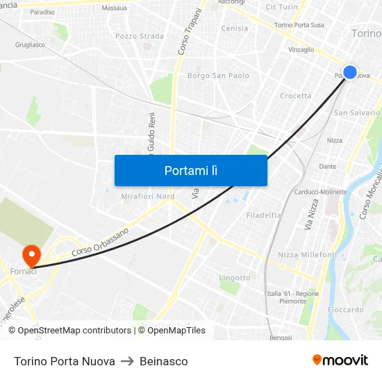Torino Porta Nuova to Beinasco map