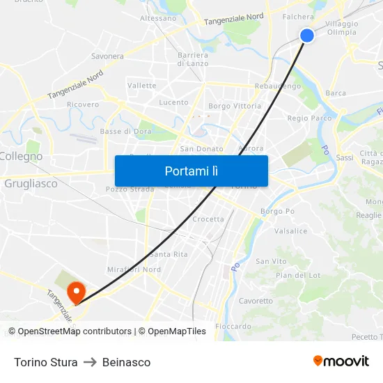 Torino Stura to Beinasco map