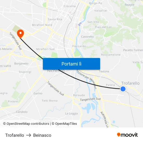 Trofarello to Beinasco map