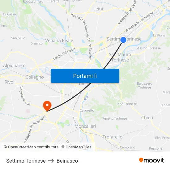 Settimo Torinese to Beinasco map