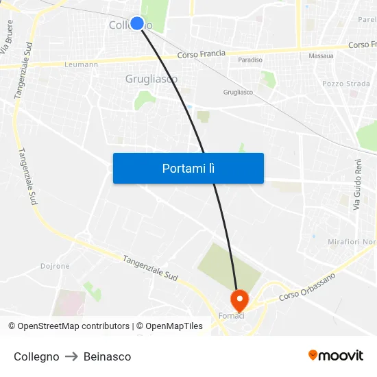 Collegno to Beinasco map