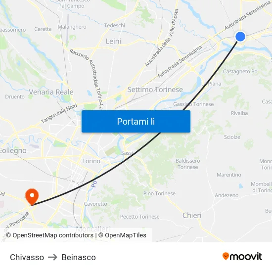 Chivasso to Beinasco map