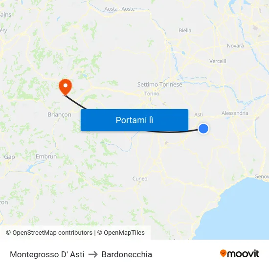 Montegrosso D' Asti to Bardonecchia map