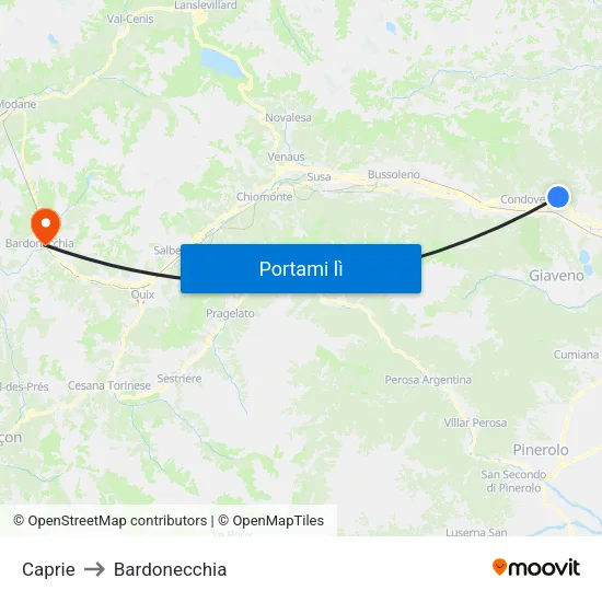 Caprie to Bardonecchia map