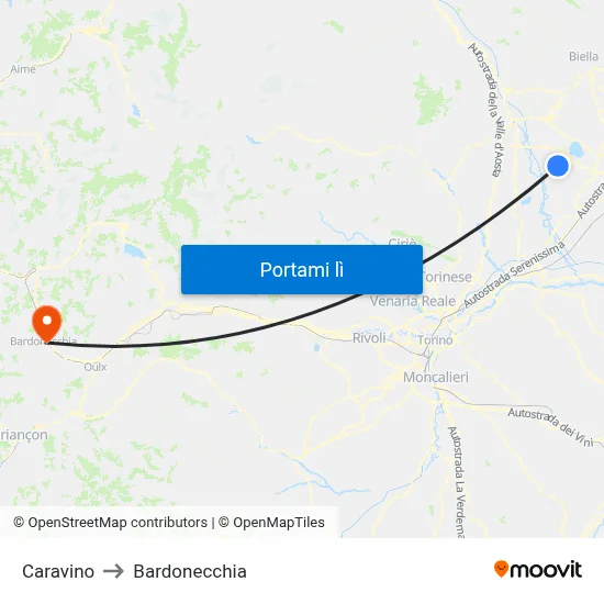 Caravino to Bardonecchia map